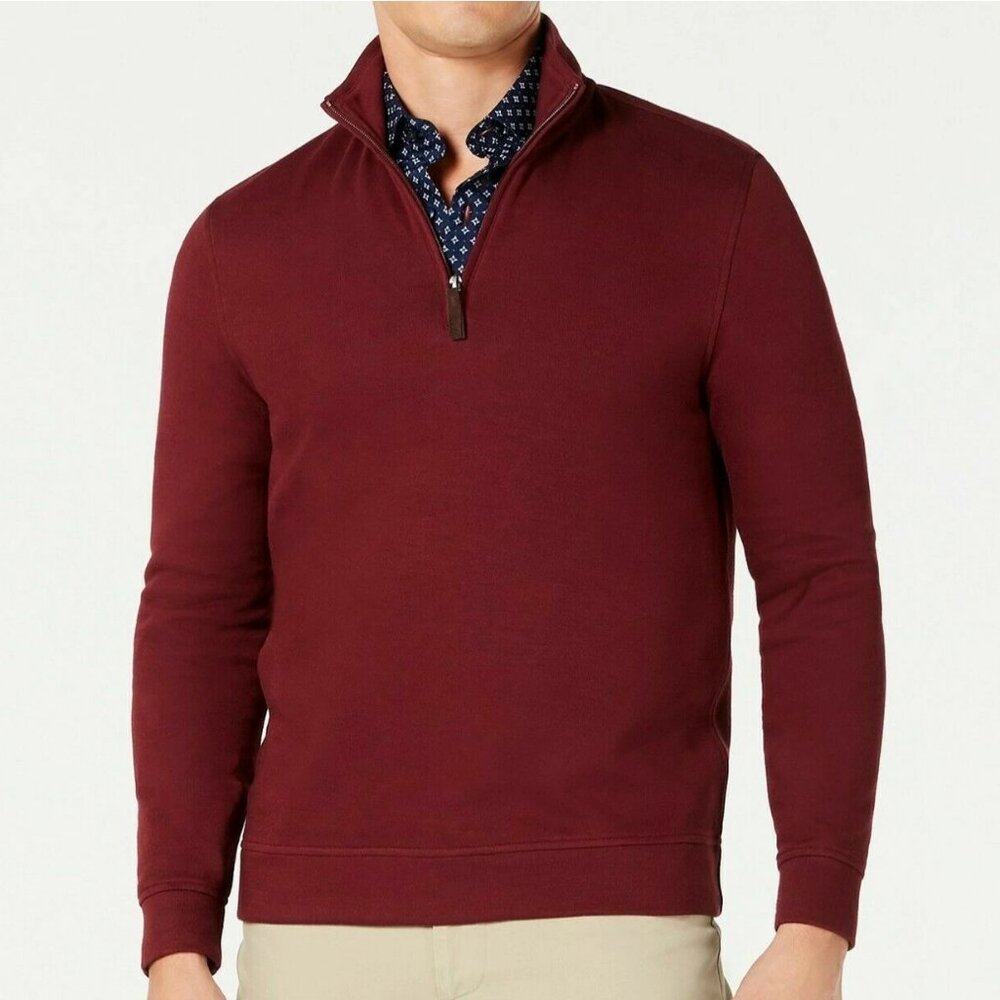 Tasso Elba Men's Birdseye 1/4 Zip Pullover Sweater, Port Wine Red, Small